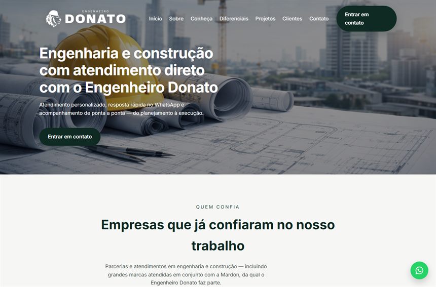 Landing page do Engenheiro Donato criada pela BAM